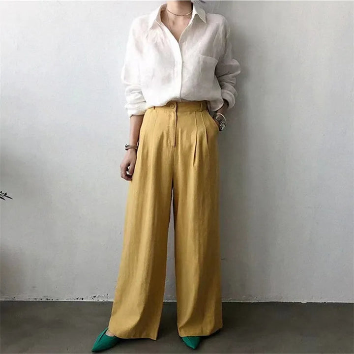 Women's Soft Linen Blend Open Collar Shirt – Relaxed Oversized Fit