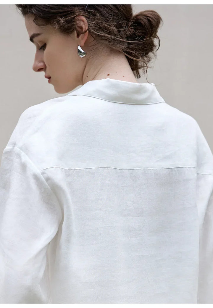Women's 100% Linen Polo Collar Pullover – Relaxed Oversized Fit
