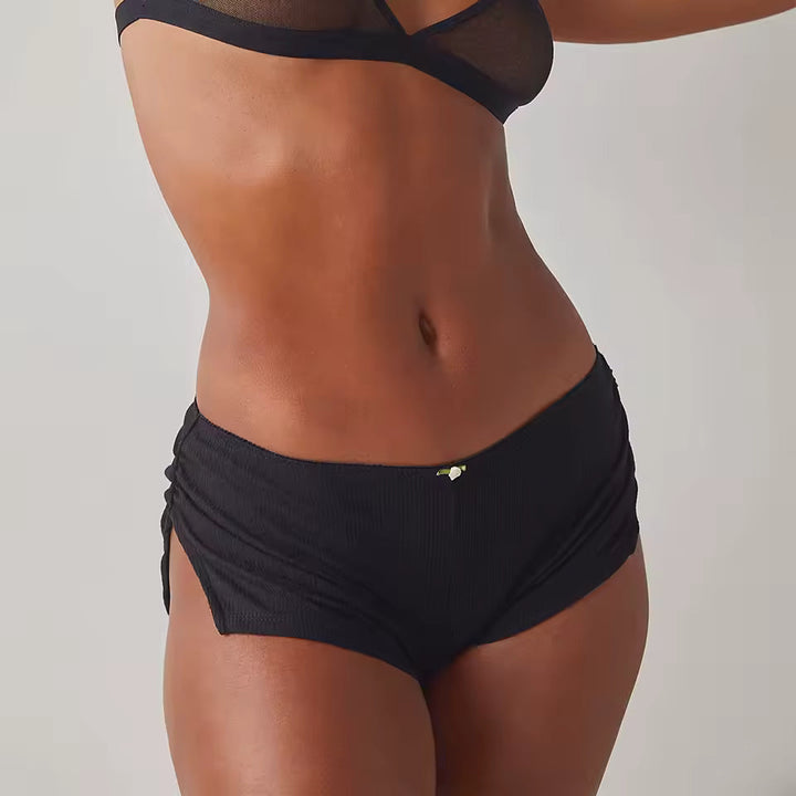 Pajama Shorts for Women – Ruched Elastic Waist & Split Hem