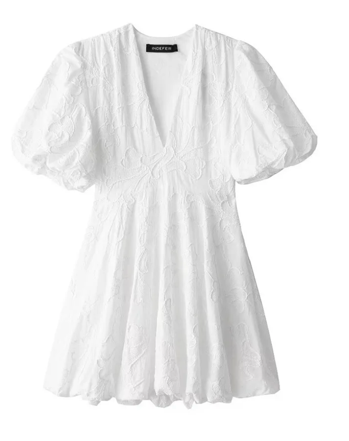 Women's Embroidered Ruffle Mini Dress V-Neck – Short Sleeve Breathable