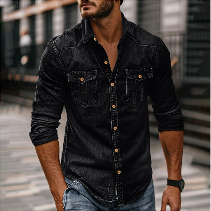 Men's Denim Shirt – Long Sleeve Button-Up with Chest Pockets