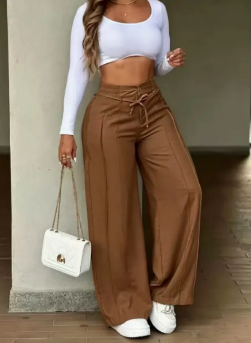 Wide-Leg Trousers for Women – High-Rise Pleated Tailored Fit