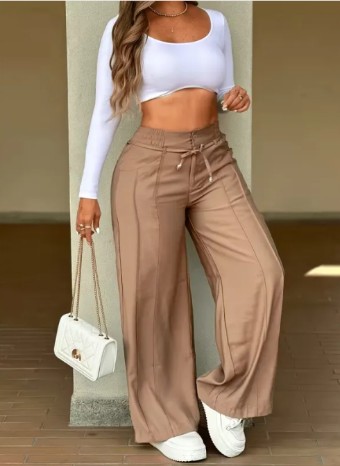 Wide-Leg Trousers for Women – High-Rise Pleated Tailored Fit