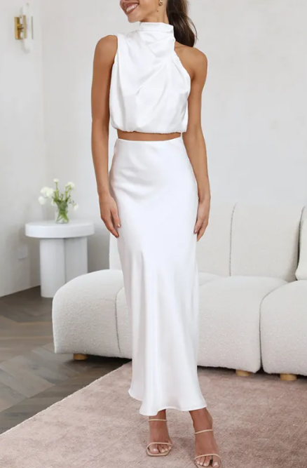 Two Piece Set Women – Halter Neck Open Back Maxi Skirt