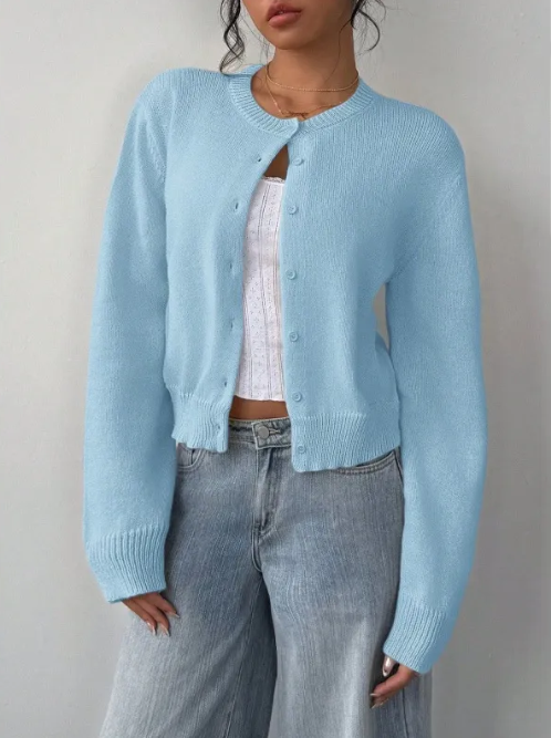 Cropped Cardigan – Knitted Slim Fit Long Sleeve Women&