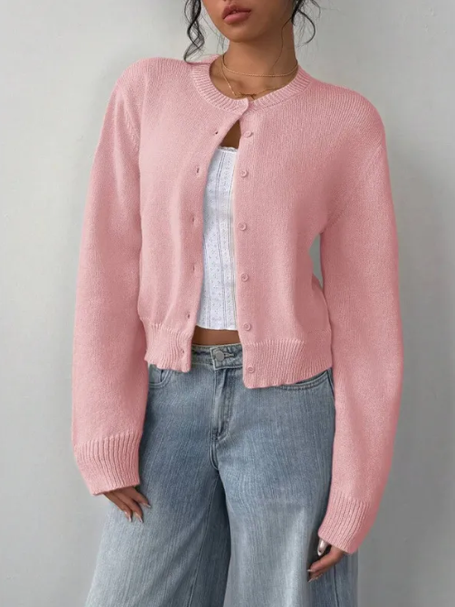 Cropped Cardigan – Knitted Slim Fit Long Sleeve Women&
