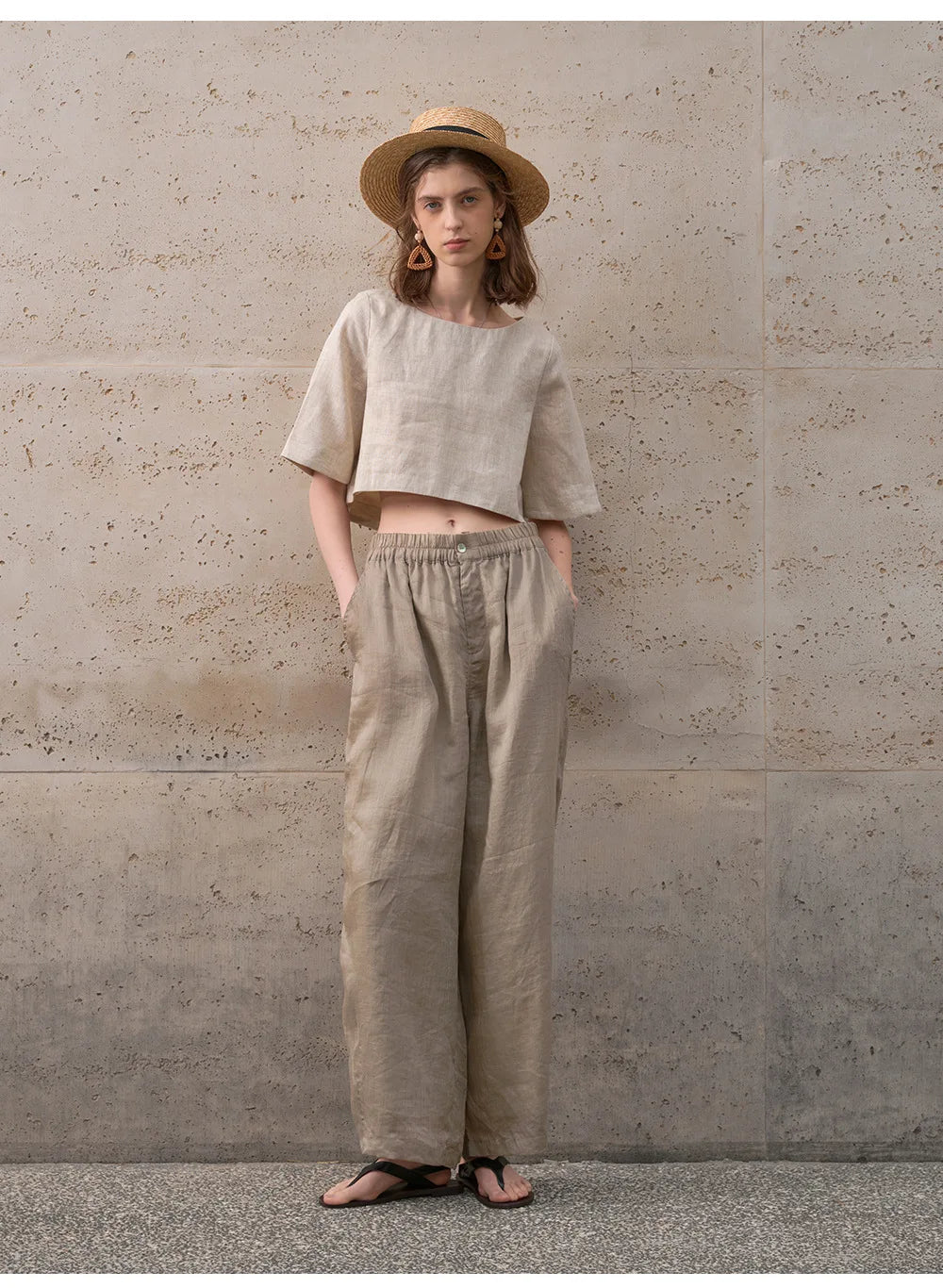 Women's 100% Linen Boxy Crop Top – Round Neck Half Sleeve