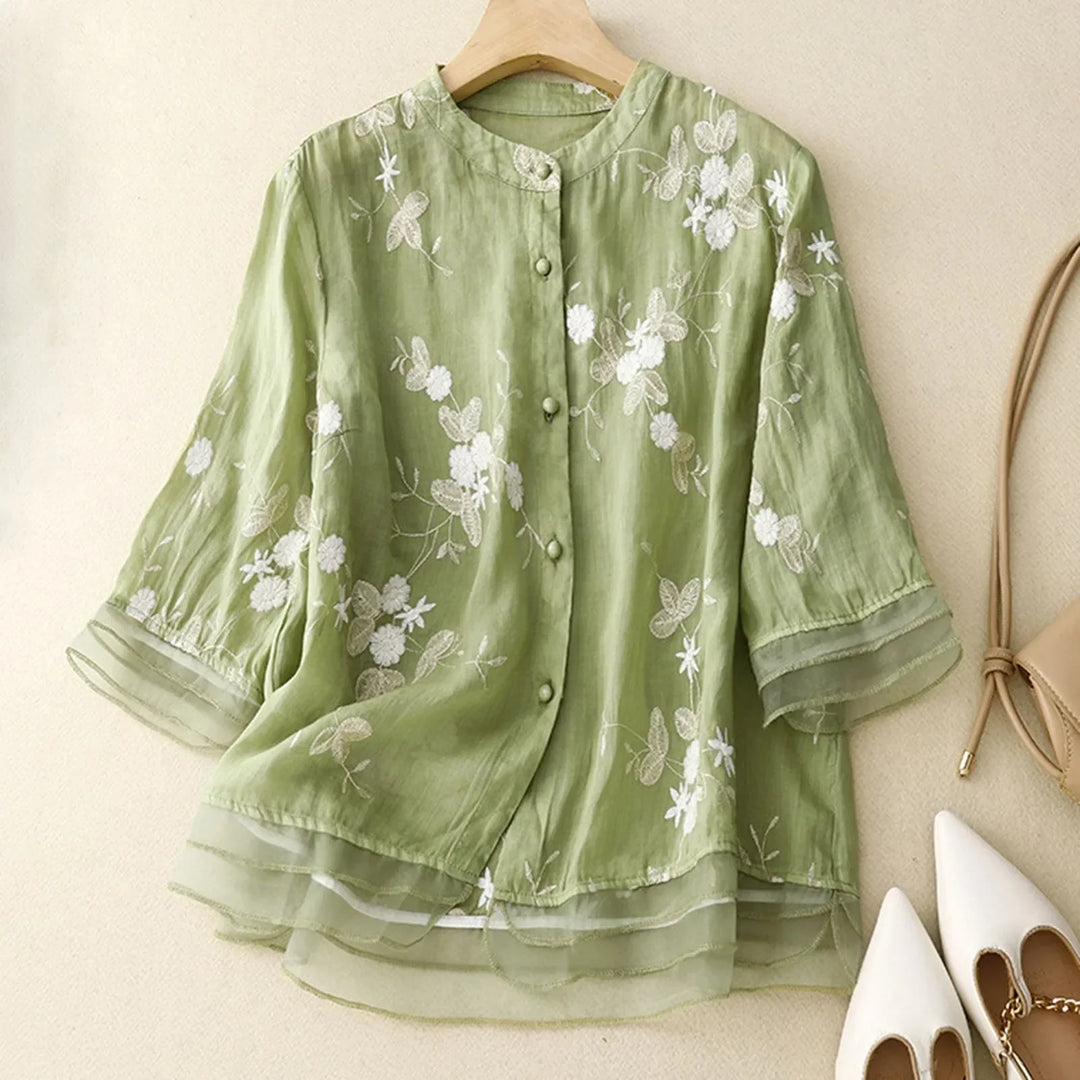 Embroidered Cotton Linen Women's Top Artisan Retro Heavy-Stitch Design