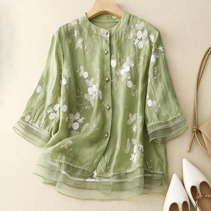 Embroidered Cotton Linen Women's Top Artisan Retro Heavy-Stitch Design