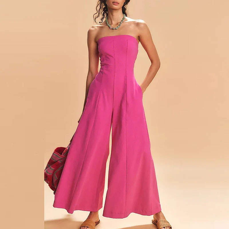 Women's Strapless Wide-Leg Jumpsuit Backless – Draped High-Waist