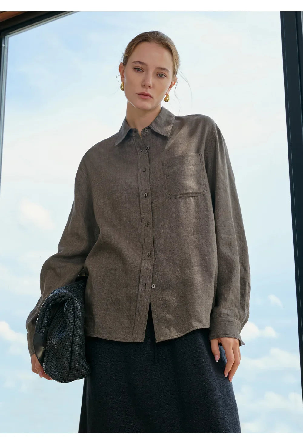 Women's Lyocell-Linen Blend Oversized Longline Shirt – Classic Collar
