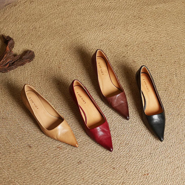 Women's Leather Pointed Toe Kitten Heel Pumps – Foam Padded Insole