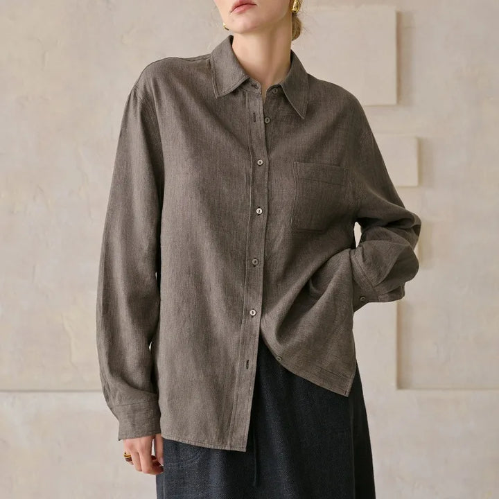 Women's Lyocell-Linen Blend Oversized Longline Shirt – Classic Collar