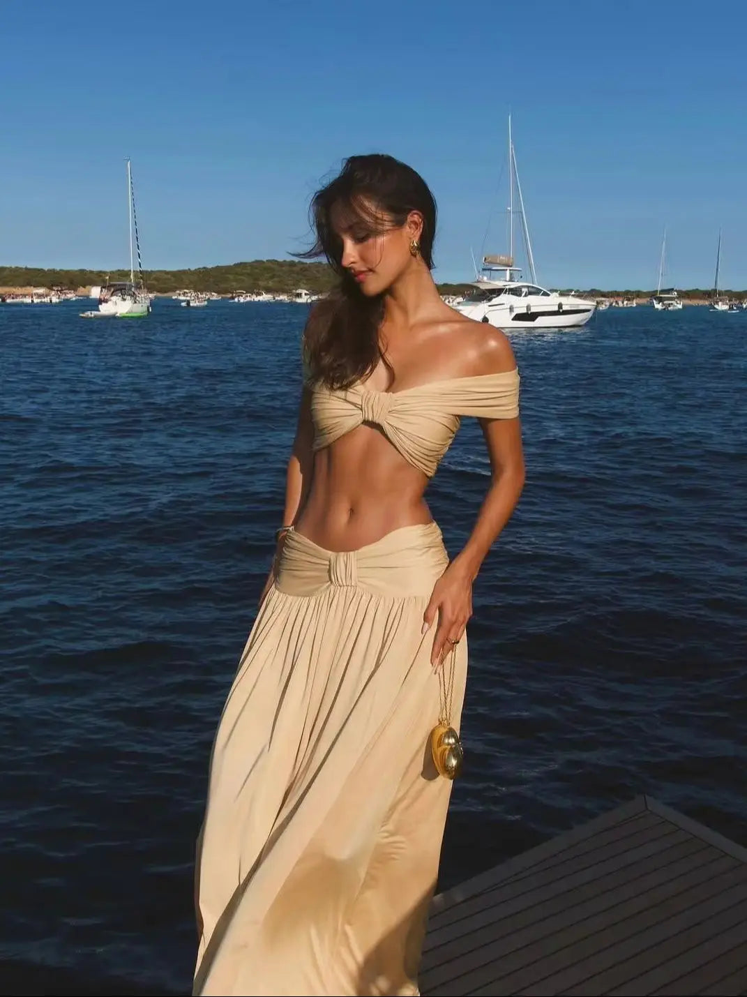 Women's Crop Top and Maxi Skirt Set – Sleeveless Two-Piece