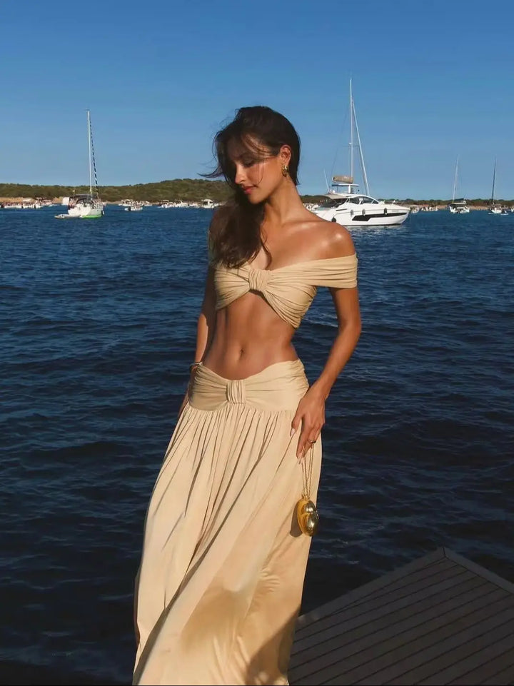 Women's Crop Top and Maxi Skirt Set – Sleeveless Two-Piece