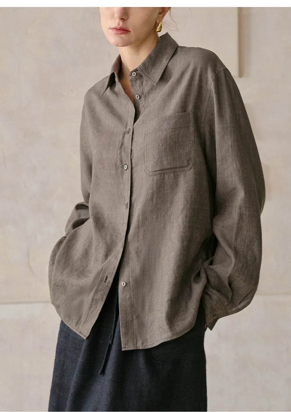 Women's Lyocell-Linen Blend Oversized Longline Shirt – Classic Collar