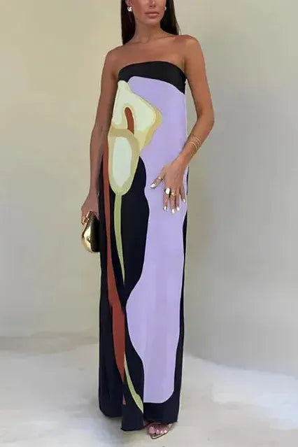 Maxi Dress for Women – Strapless Flowy Printed Summer Style