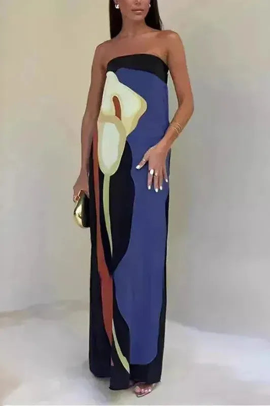 Maxi Dress for Women – Strapless Flowy Printed Summer Style
