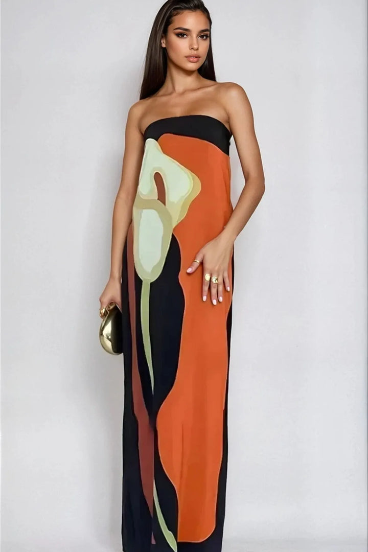 Maxi Dress for Women – Strapless Flowy Printed Summer Style