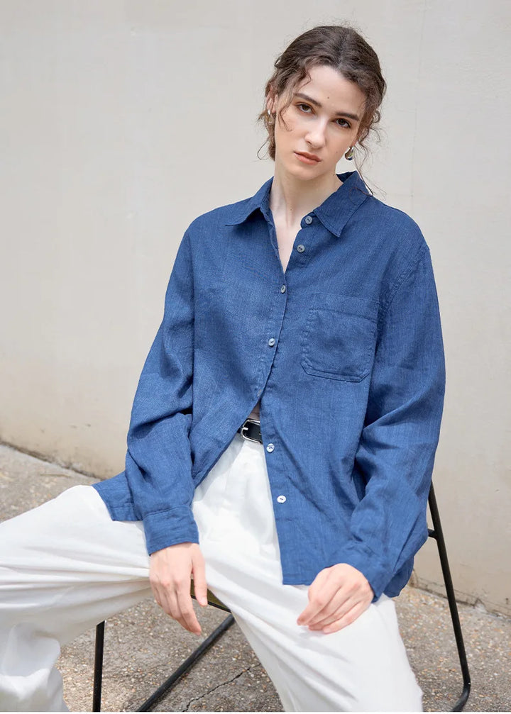 Women's Lyocell-Linen Blend Oversized Longline Shirt – Classic Collar