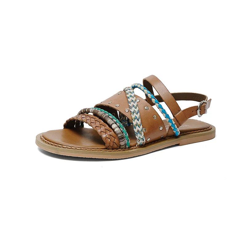 Women's Flat Gladiator Sandals – Braided Leather Slingback