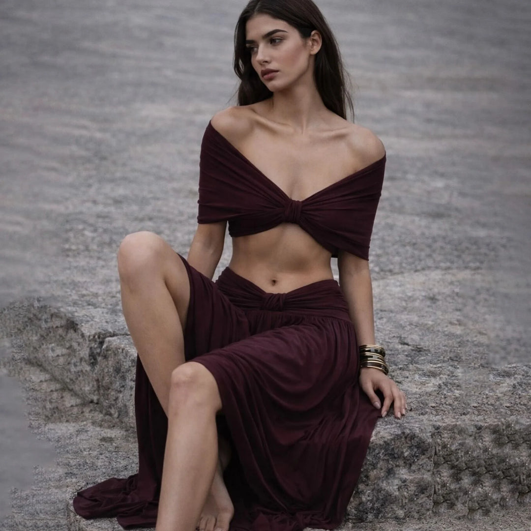 Women's Crop Top and Maxi Skirt Set – Sleeveless Two-Piece