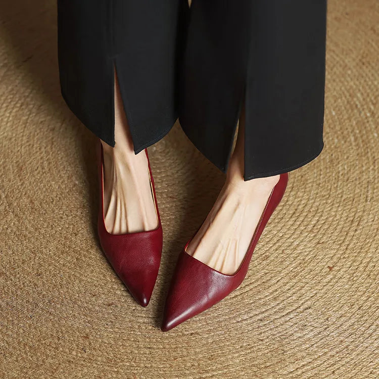 Women's Leather Pointed Toe Kitten Heel Pumps – Foam Padded Insole