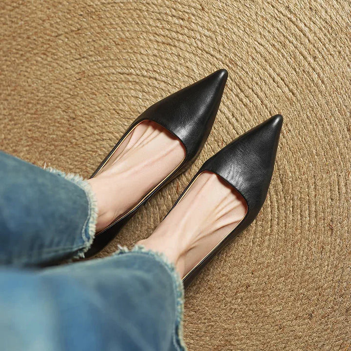 Women's Leather Pointed Toe Kitten Heel Pumps – Foam Padded Insole
