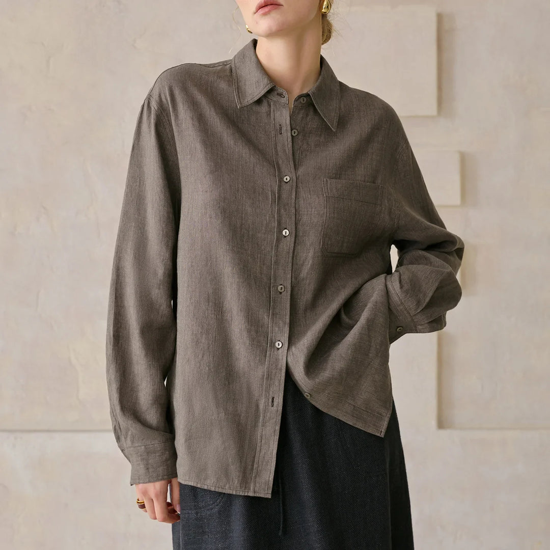 Women's Lyocell-Linen Blend Oversized Longline Shirt – Classic Collar