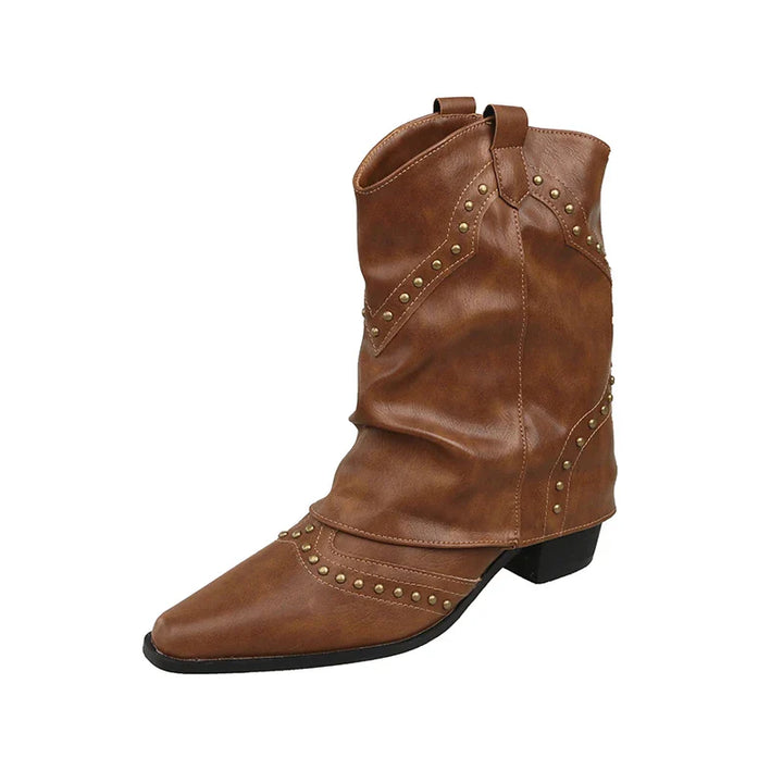 Women's Studded Cowboy Boots | Mid-Heel Western Stacked Style