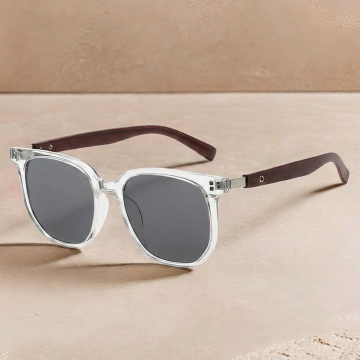 Square Frame Sunglasses Wooden Temple Arms – Photochromic UV400 Lenses