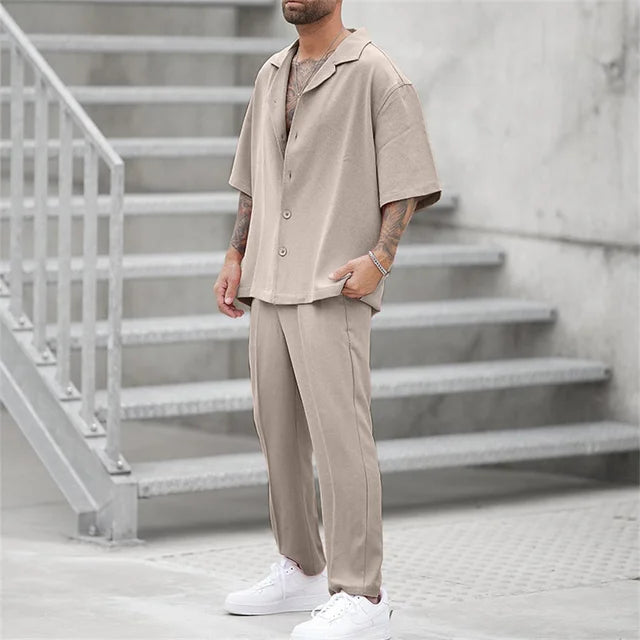 Men's Linen Set – Oversized Cuban Collar Shirt & Straight Trousers
