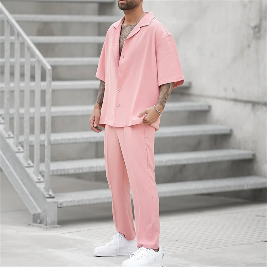 Men's Linen Set – Oversized Cuban Collar Shirt & Straight Trousers