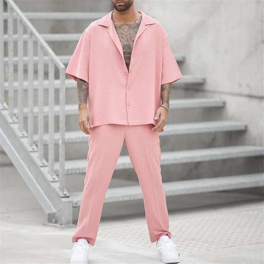 Men's Linen Set – Oversized Cuban Collar Shirt & Straight Trousers