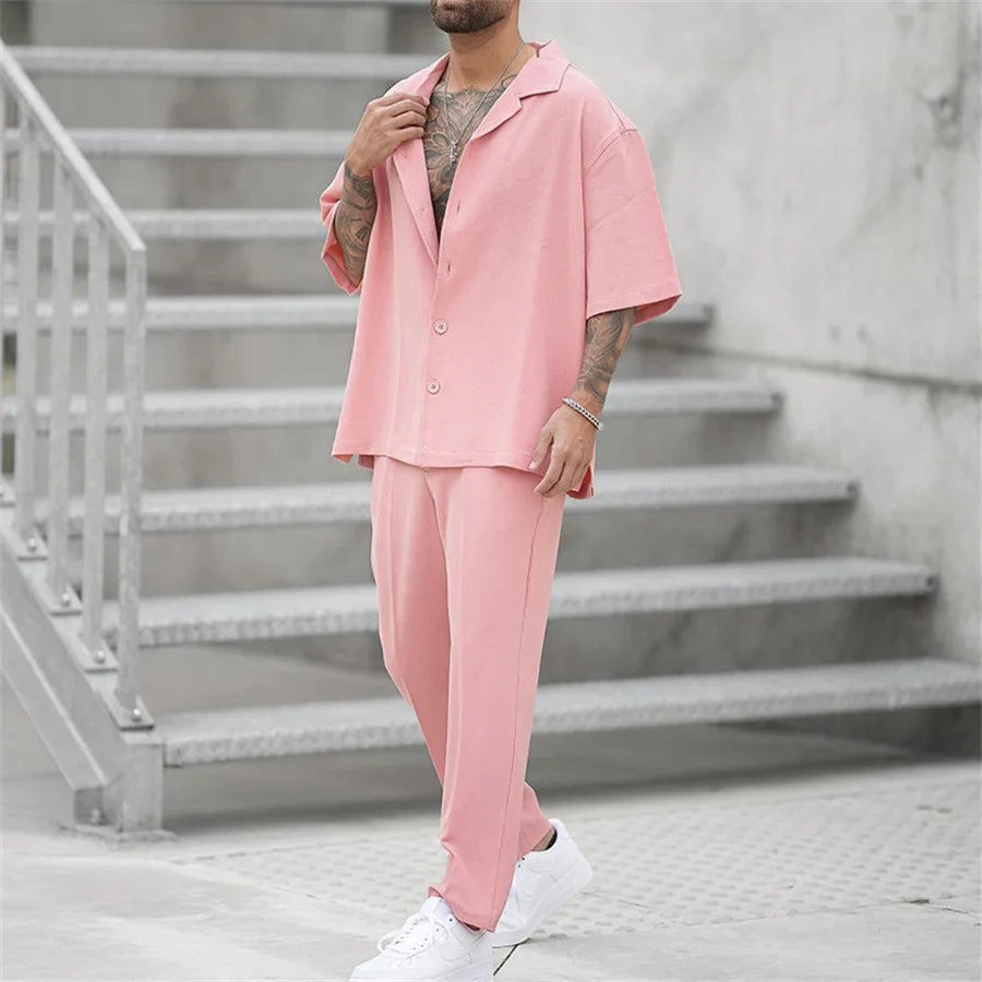 Men's Linen Set – Oversized Cuban Collar Shirt & Straight Trousers