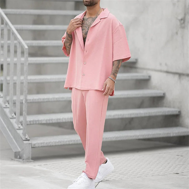 Men's Linen Set – Oversized Cuban Collar Shirt & Straight Trousers