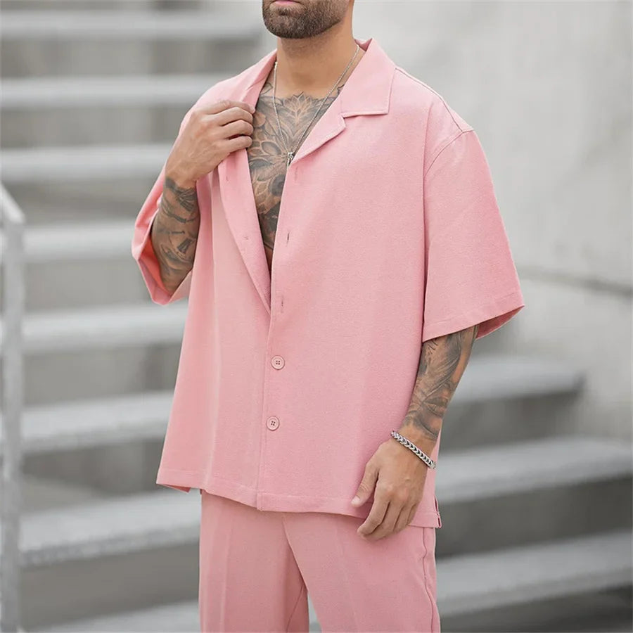 Men's Linen Set – Oversized Cuban Collar Shirt & Straight Trousers