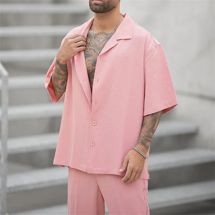 Men's Linen Set – Oversized Cuban Collar Shirt & Straight Trousers