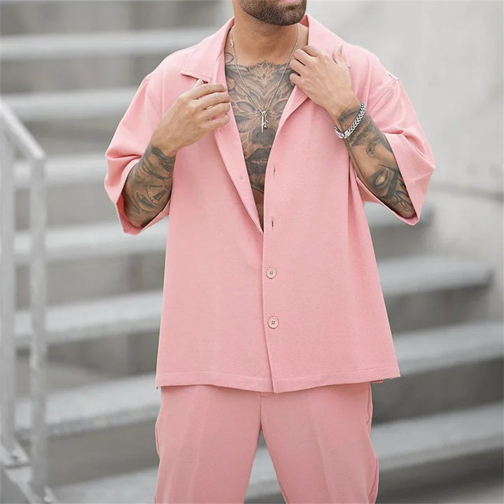 Men's Linen Set – Oversized Cuban Collar Shirt & Straight Trousers