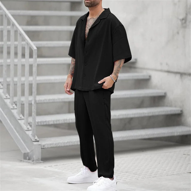 Men's Linen Set – Oversized Cuban Collar Shirt & Straight Trousers