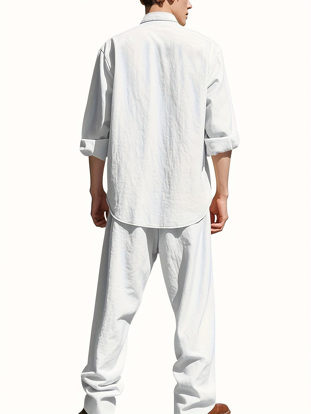Men's Linen Set Long Sleeve Shirt & Trousers – Relaxed Breathable
