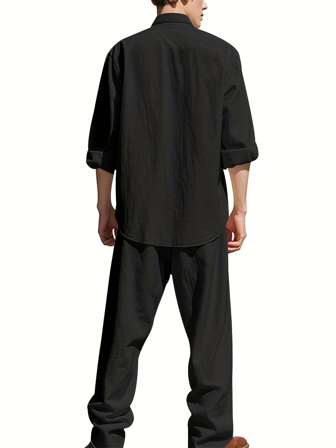 Men's Linen Set Long Sleeve Shirt & Trousers – Relaxed Breathable