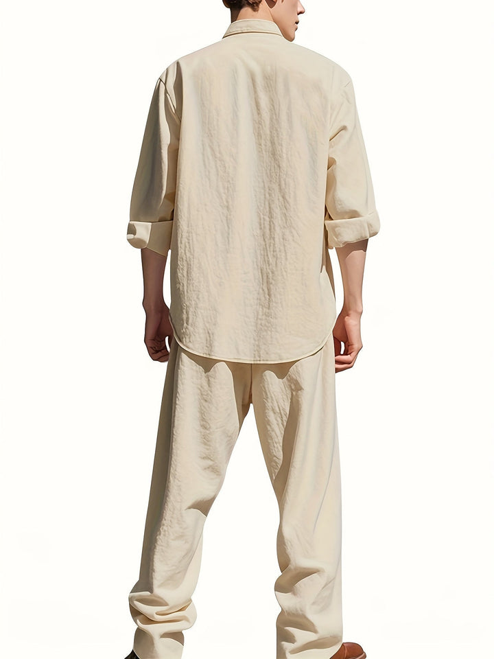 Men's Linen Set Long Sleeve Shirt & Trousers – Relaxed Breathable