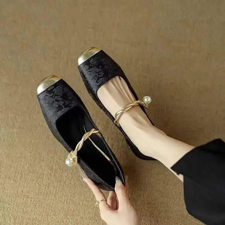 Mary Jane Pumps – Crystal Block Heel & Jacquard Upper