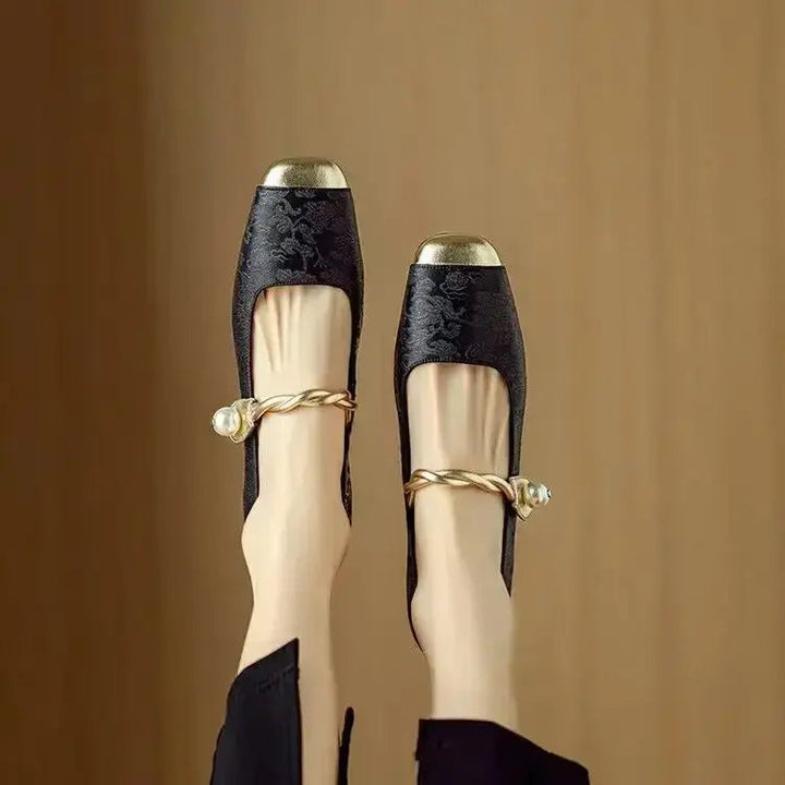Mary Jane Pumps – Crystal Block Heel & Jacquard Upper