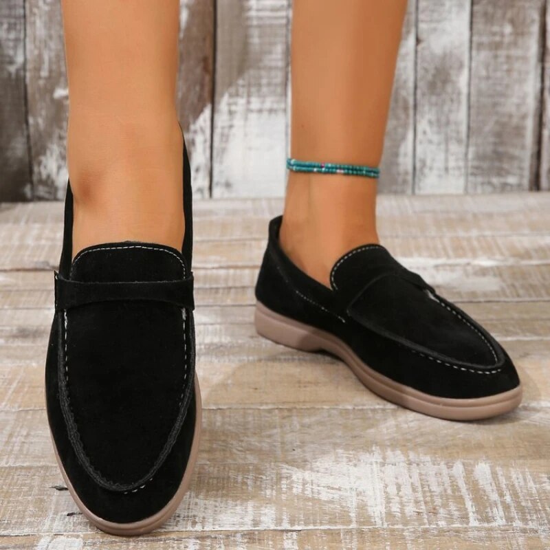 Women's Loafers Suede Flat Slip-On Shoes | Retro Frosted Finish