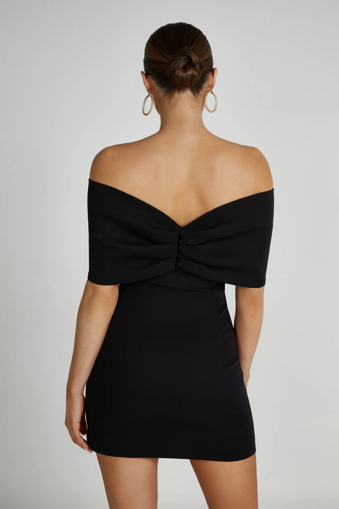 Off-Shoulder Mini Dress Lightweight Woven Fabric | Tie-Neck Silhouette