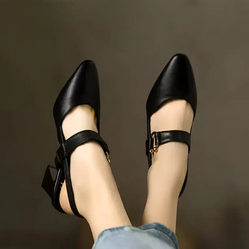 Slingback Block Heel Pumps – Pointed Toe & Ring Detail