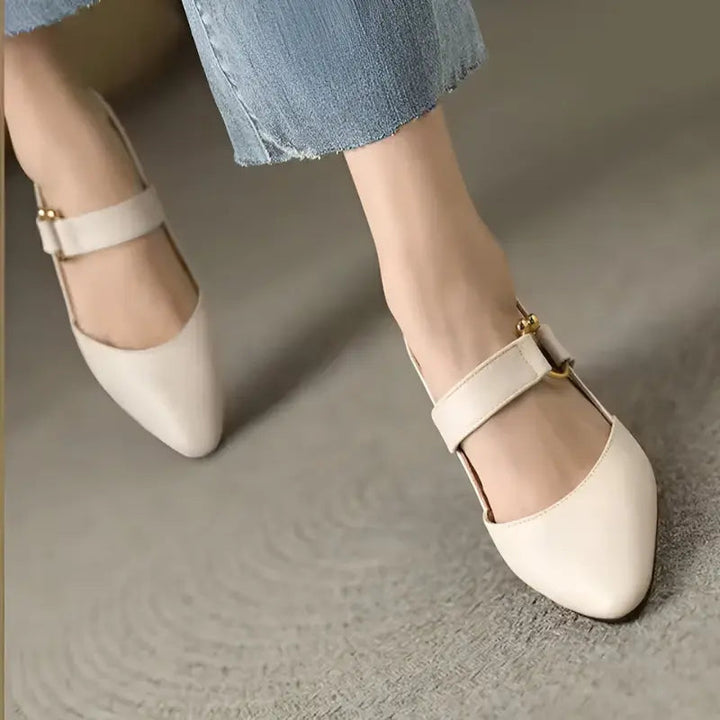 Slingback Block Heel Pumps – Pointed Toe & Ring Detail