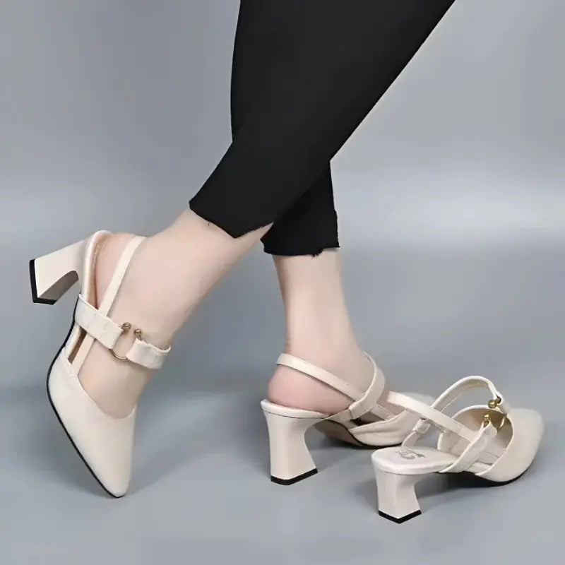 Slingback Block Heel Pumps – Pointed Toe & Ring Detail